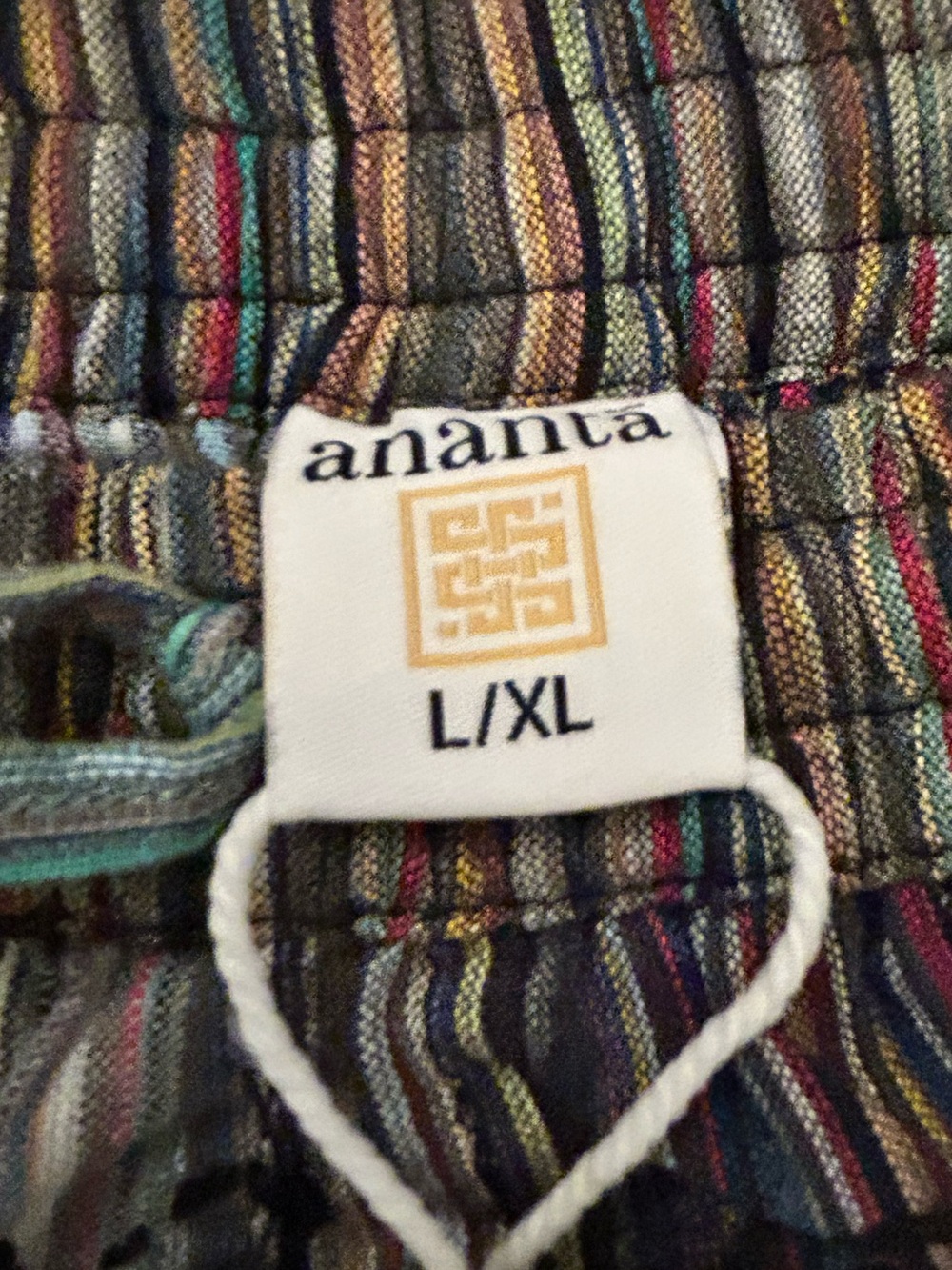 Boho Patchwork Wide-Leg Colorful Striped Harem Pants Cotton Folk Print Size L/XL - Picture 9 of 16